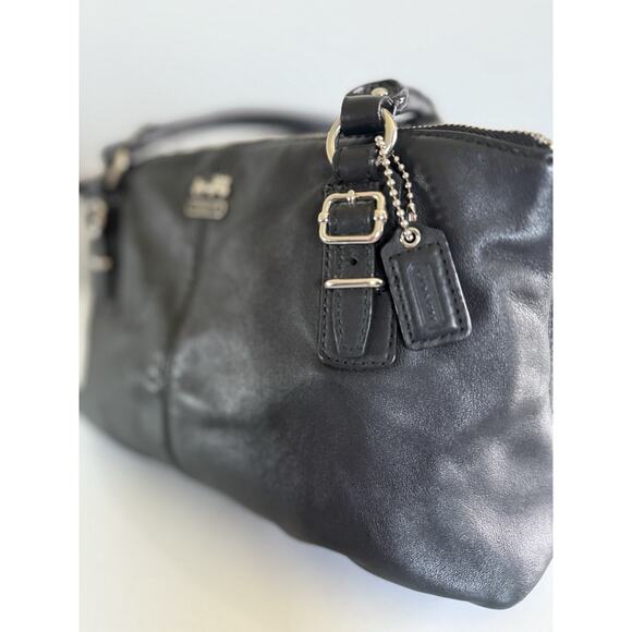 Coach Black Leather Handbag Zipper Purple Interior 10.5”x5”x6” - Picture 6 of 13